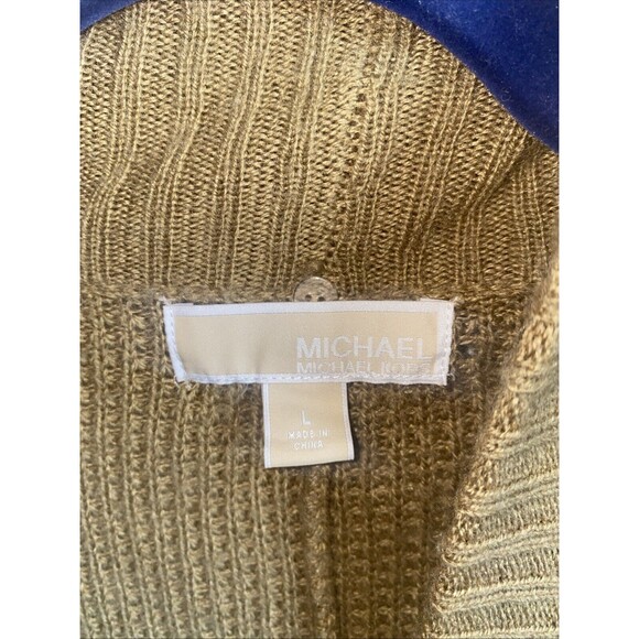 Michael KORS Women Long Knit Cardigan Wool Granny Pockets Camel Large Preppy - Picture 5 of 10